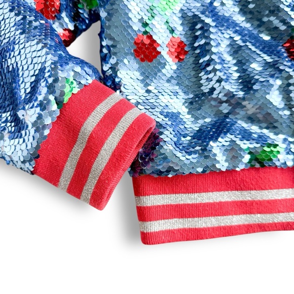 Rockets of Awesome Sequin Cherry Bomber Jacket Girls Size 5 Blue Red Sparkly - Picture 5 of 16